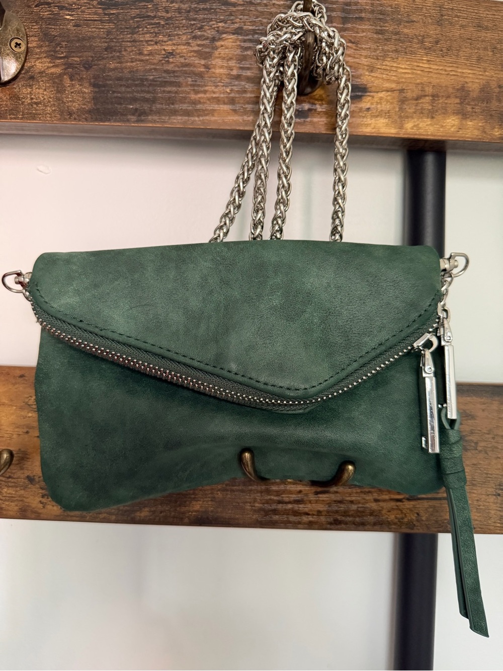Green FREE PEOPLE Crossbody Bag with Silver Chain Strap